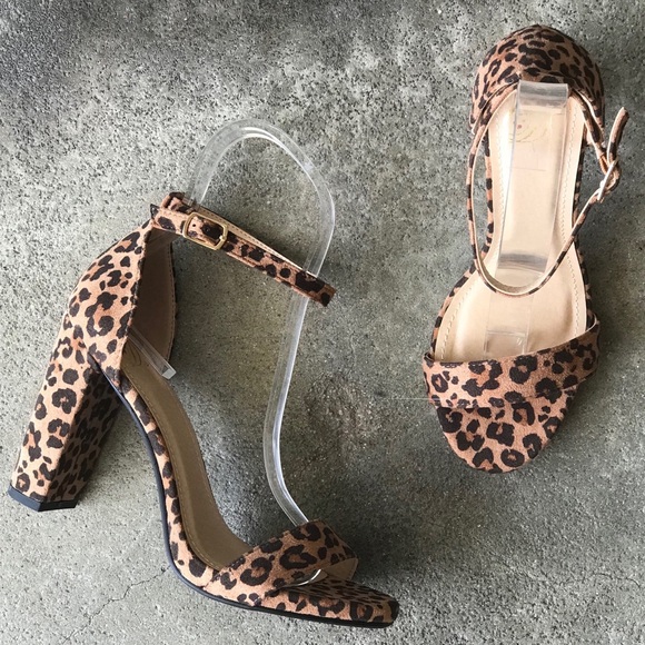 Delicious Shoes - Delicious Leopard Ankle Strap Heel Sandal Size 7.5